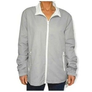 Michael Kors Windbreaker Travel Engineered Jacket Small Aluminum Grey White